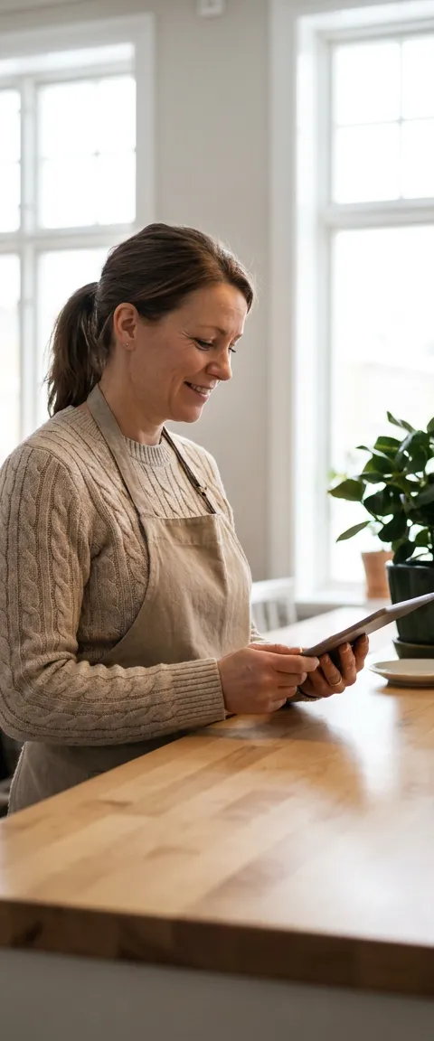 Företagare i sitt café i Piteå